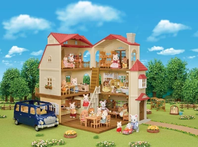 Calico Critters Red Roof Grand Mansion Gift Set, Dollhouse Playset With 3 Figures, Furniture, Vehicle And Accessories - Image 2