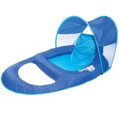 SwimWays Spring Float Recliner Pool Lounge Chair W/ Sun Canopy, Blue (2 Pack)