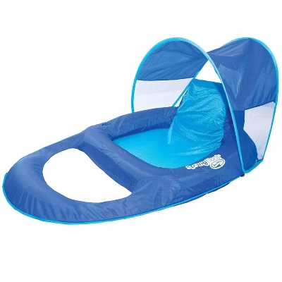 SwimWays Spring Float Recliner Pool Lounge Chair W/ Sun Canopy, Blue (2 Pack)