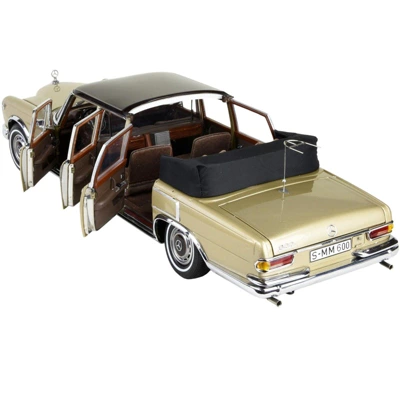 1965-1981 Mercedes Benz 600 Pullman Landaulet Limousine Convertible W/Functional Softtop Gold Ltd Ed 1/18 Diecast Model Car CMC