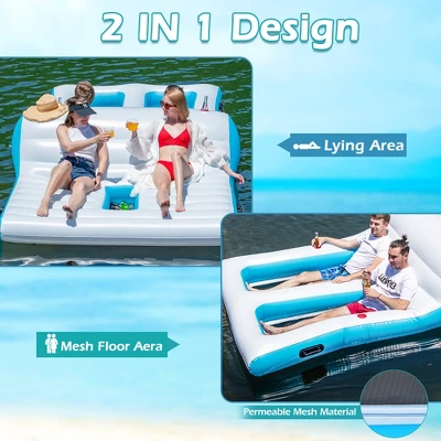 Costway Giant 4 Person Inflatable Island Lake Floating Lounge Raft W/ 130W Electric Air Pump - Image 8