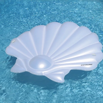 Swimline 82" Water Sports Inflatable Seashell Island Swimming Pool Raft Lounger - White - Image 4