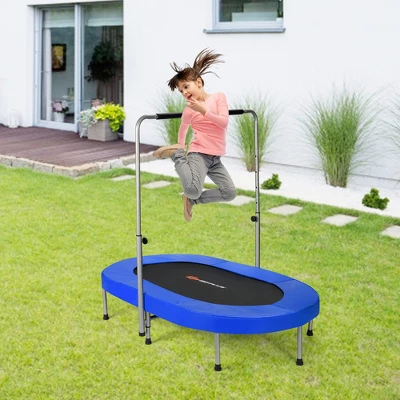 Costway Foldable Trampoline Double Mini Kids Fitness Rebounder W/ Adjustable Handle RedBlue - Image 3
