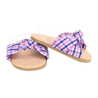 Sophia’s Plaid Fabric Knot Sandal For 18" Dolls, Pink/Blue - Image 2