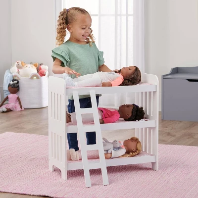 Badger Basket Triple Doll Bunk Bed With Ladder, Bedding, And Free Personalization Kit - Pink Gingham