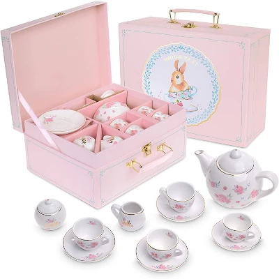 Jewelkeeper 13-Piece Porcelain Tea Party Set With Polka Dot Design
