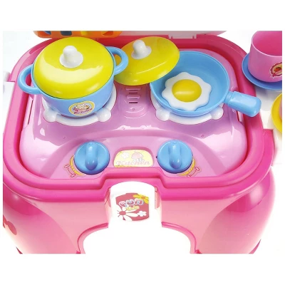 Insten 21 Piece Portable Kids Kitchen Cooking Set Toy With Lights And Sounds, Folds Into Stepstool, 13 X 8 In - Image 3