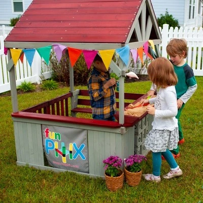 Funphix Hangout Hut, Kids Outdoor Wooden Playhouse With Sandbox & Tic Tac Toe - Image 4
