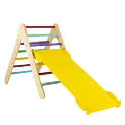 Costway 3-in-1 Wooden Climbing Triangle Set Triangle Climber W/ Ramp