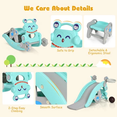 Babyjoy 4-in-1 Rocking Horse & Slide Set Toddler Slide Toy W/ Basketball Hoop - Image 7