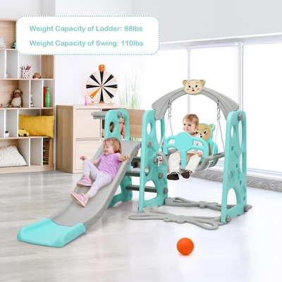 Costway 4-in-1 Toddler Climber And Swing Set W/ Basketball Hoop & Ball PinkGreen - Image 2