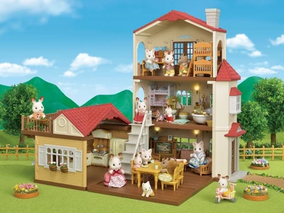 Calico Critters Red Roof Grand Mansion Gift Set, Dollhouse Playset With 3 Figures, Furniture, Vehicle And Accessories - Image 5