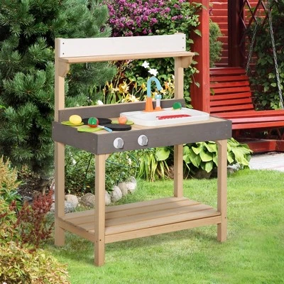 Outsunny Kids Kitchen, Playset Game With Sink, Running Water, Vegetable, Dish For 3-7 Years Old - Image 2