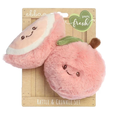 Ebba Mini Peach Rattle & Crinkle Set Precious Produce Adorable Baby Stuffed Animal Pink 3.5" - Image 5