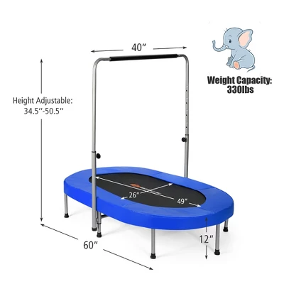 Costway Foldable Trampoline Double Mini Kids Fitness Rebounder W/ Adjustable Handle RedBlue - Image 9