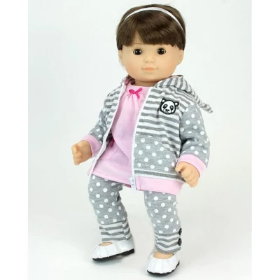 Sophia's - 15" Doll - Panda Bear Hooded Sweatshirt, Tunic & Polka Dot Leggings - Light Pink - Image 3