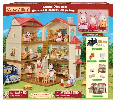 Calico Critters Red Roof Grand Mansion Gift Set, Dollhouse Playset With 3 Figures, Furniture, Vehicle And Accessories - Image 9