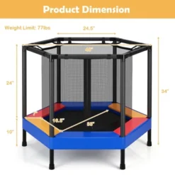 Costway 48'' Hexagonal Kids Trampoline Recreational Bounce Jumper W/Foam Padded Handrails
