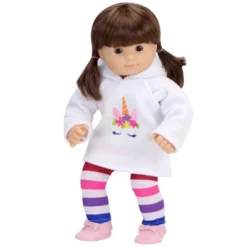 Sophia's - 15" Doll - Unicorn Hooded Fleece & Rainbow Leggings - White