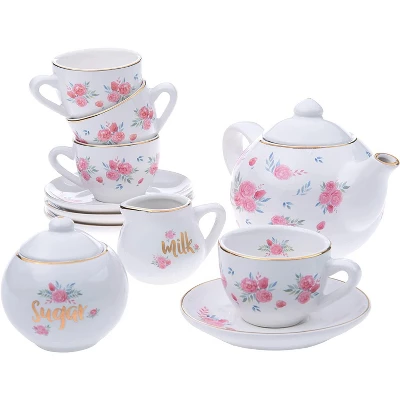 Jewelkeeper 13-Piece Porcelain Tea Party Set With Polka Dot Design - Image 3