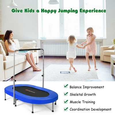 Costway Foldable Trampoline Double Mini Kids Fitness Rebounder W/ Adjustable Handle RedBlue - Image 4