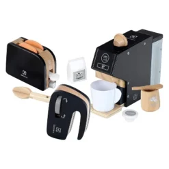 Theo Klein Play Kitchen Accessory Kit With Blender, Toaster, & Coffee Maker, Black And Theo Klein Miele Children's Wooden Kitchen Food Prep Playset