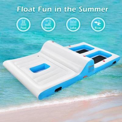 Costway Giant 4 Person Inflatable Island Lake Floating Lounge Raft W/ 130W Electric Air Pump - Image 5