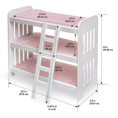 Badger Basket Triple Doll Bunk Bed With Ladder, Bedding, And Free Personalization Kit - Pink Gingham - Image 6