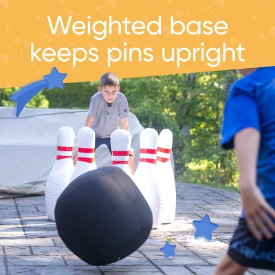 HearthSong Giant Indoor/Outdoor Inflatable Bowling Game For Kids' With Six 29"H Pins And 20" Diam. Ball - Image 5