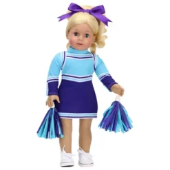 Sophia's - 18" Doll - Cheerleader Dress, Pom-pom & Hair Bow Set - Aqua/Purple