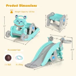 Babyjoy 4-in-1 Rocking Horse & Slide Set Toddler Slide Toy W/ Basketball Hoop