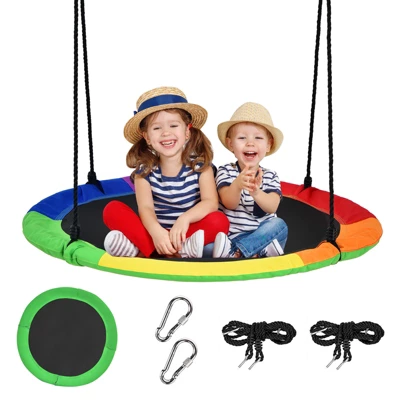 Tangkula 40" Flying Saucer Tree Swing Indoor/Outdoor Round Mat Tree Swing Blue/Green/Camo Green - Image 9