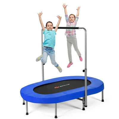Costway Foldable Trampoline Double Mini Kids Fitness Rebounder W/ Adjustable Handle RedBlue - Image 10