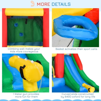 Outsunny 6-in-1 Kids Bounce House Inflatable Water Slide With Pool, Water Cannon, Climbing Wall, Jumping Castle Backyard Activity Outdoor - Image 4