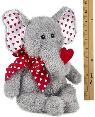 Bearington Hugh Loves You Stuffed Animal Elephant With Hearts And A Red Heart Printed Bow, 13 Inches - Image 3