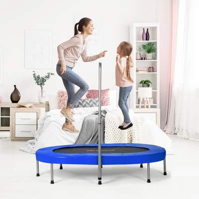 Costway Foldable Trampoline Double Mini Kids Fitness Rebounder W/ Adjustable Handle RedBlue - Image 6