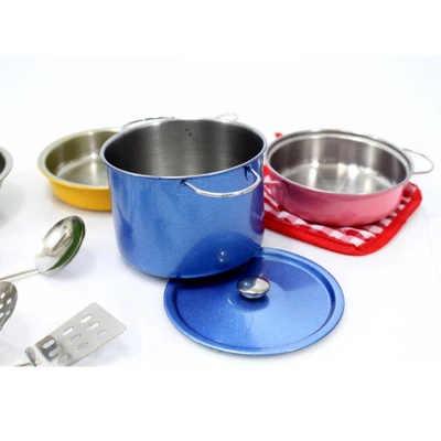 Insten 12 Piece Kids Pots And Pans Playset, Cooking Toy Kitchen Accessories Set - Image 3