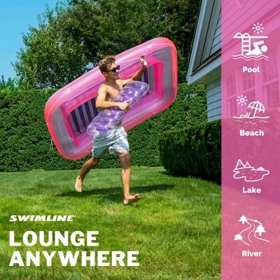 SWIMLINE ORIGINAL Suntan Tub Classic Edition Inflatable Floating Lounger Pink | Tanning Pool Hybrid Lounge | Comfort Pillow | Fill With Water - Image 3