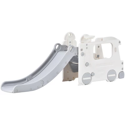 4-in-1 Kids Slide With Bus Play Structure Climber And Basketball Hoop, Freestanding Bus Climber With Slide For Toddlers-ModernLuxe - Image 6