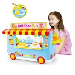 Insten 29 Piece Play Fast Food Truck Bus Kitchen Toy, Pretend Cooking Playset, Blue