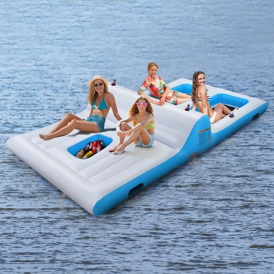 Costway Giant 4 Person Inflatable Island Lake Floating Lounge Raft W/ 130W Electric Air Pump - Image 9