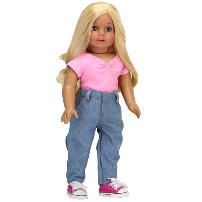 Sophia’s High Rise Loose Fit Jeans For 18" Dolls, Blue - Image 3