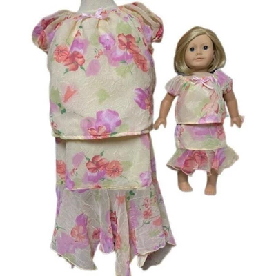 Size 12 1/2 Matching Girl And Doll Chiffon Flowers Skirt And Blouse