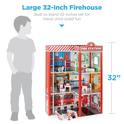 Best Choice Products 32in Kids 3-Story Pretend Wooden Fire Station Play Set Toy, W/ 2 Vehicles, 12 Accessories, 5 Rooms - Image 4
