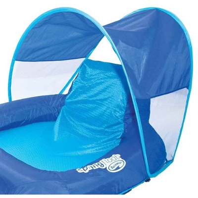 SwimWays Spring Float Recliner Pool Lounge Chair W/ Sun Canopy, Blue (2 Pack) - Image 4