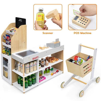 Costway Grocery Store Playset Pretend Play Supermarket Shopping Set With Shopping Cart