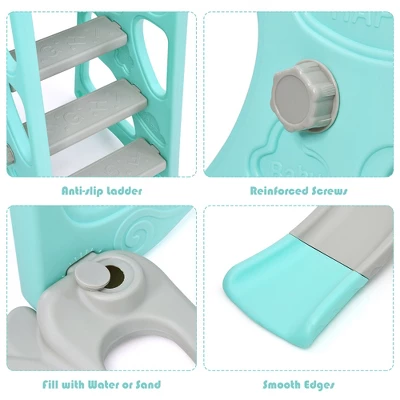 Costway 4-in-1 Toddler Climber And Swing Set W/ Basketball Hoop & Ball PinkGreen - Image 7