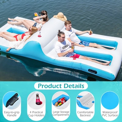 Costway Giant 4 Person Inflatable Island Lake Floating Lounge Raft W/ 130W Electric Air Pump - Image 7