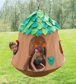 HearthSong Woodland HugglePod HangOut Indoor Or Outdoor Kid's Nylon Hanging Tent With LED Leaf Lights