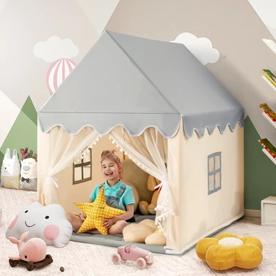 Costway Kids Play Tent Large Playhouse Children Castle Fairy Tent Gift W/ Washable Mat - Image 2